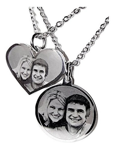 Imagen 1 de 7 de Foto Medallas Acero Enamorados 2 Unidades 20x22mm + Cadenas