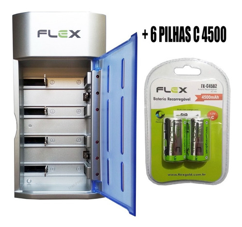 Imagem 1 de 5 de Carregador Flex Com 6 Pilhas C Media 4500 Universal Fx C06