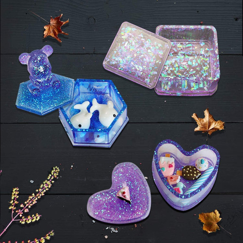 Moldes Resina Caja, Caja Joyería Moldes Corazón Hexagonal