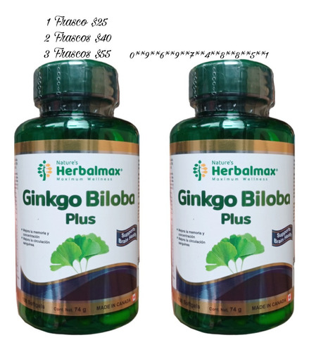 Ginkgo Biloba + Bacopa Americano Promocion 2 Frascos 