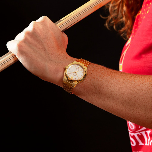 Reloj Festina Swiss Made Mujer Rive Plateado Correa Dorado Bisel Dorado