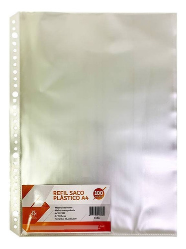 Envelope A4 Plástico Refil Pasta Catálogo Yes 4 Furos 100un