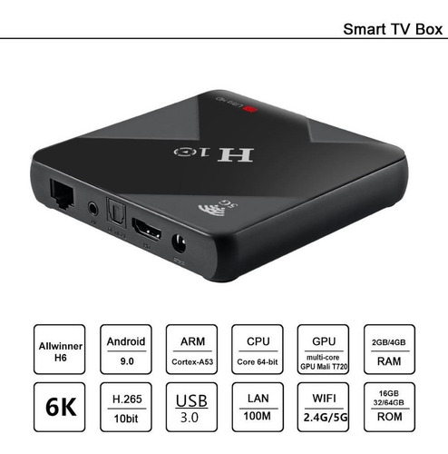 Mini Pc Smart Tv Box H10 4gb Ram, 32gb Rom 6k Andorid 9 5g