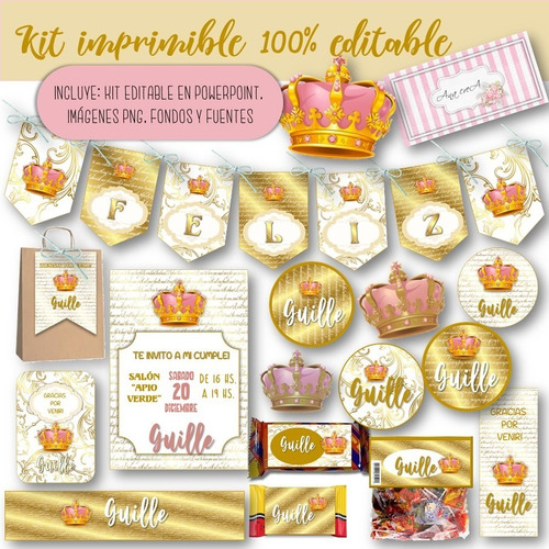 Kit Imprimible Corona Princesa #10 100% Editable Candy Bar
