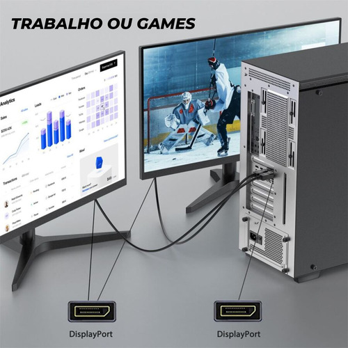 Cabo Displayport 1.2 1.8m Blindado 4k 144hz 3d Alta Definição Adaptador Dp para Monitor Gamer Placa de Vídeo Pc e Notebook