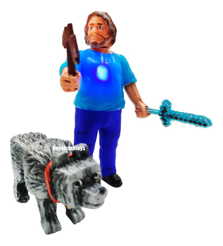 Minecraft Steve Espada De Diamante Lobo Figuras 4 Pz Juguete