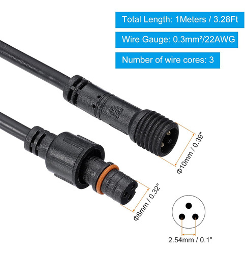 Cable De Extensión De 3 Pines De 1 M, Conector Ip67 Impermea