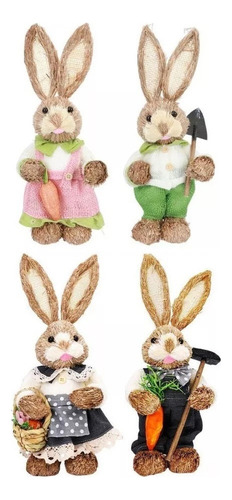 Para 4pcs Conejo De Pascua De Paja Adorno Estatuas Animal .