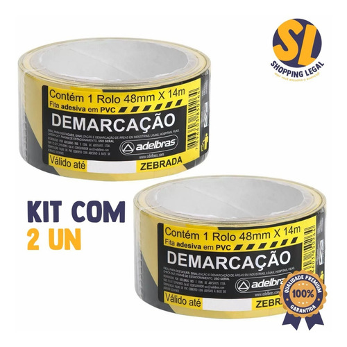 Imagem 2 de 8 de Fita Zebrada Demarcação 48mm X 14m Adelbrás - Kit Com 2 Unid