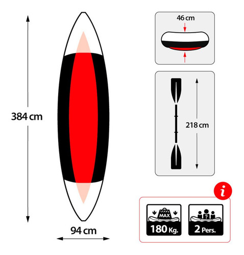 Kayak inflable Intex Excursion Pro 2 personas 68309 384x94x46cm con remos e inflador