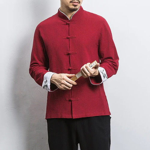 Blusa Tang Suit S Hanfu Para Hombre Con Bordado De Algodón