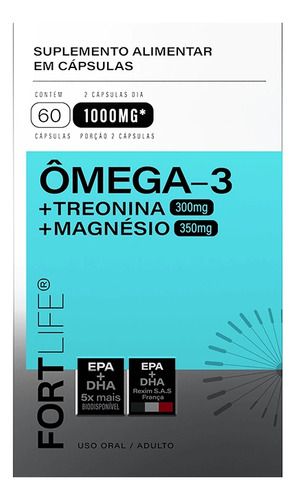 Ômega-3 + Treonina + Magnésio 1000mg 60 Cápsulas Fortlife Sabor Sem Sabor