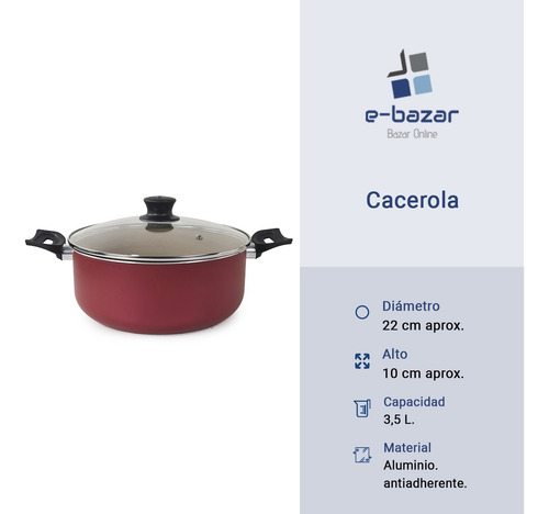 Cacerola Aluminio Antiadherente Panelux Magnific 22 Cm Cereza