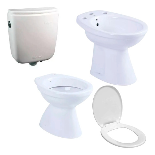 Inodoro Bidet Roca Italiana + Mochila Codo Pvc + Tapa Inodor