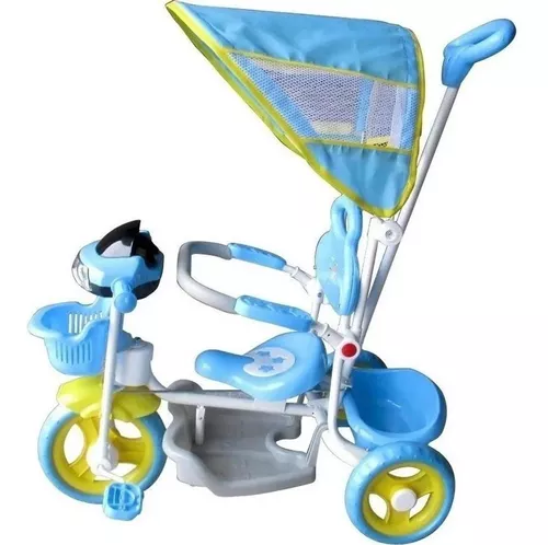 Triciclo Infantil Com Empurrador Motoca Passeio Bebê Azul