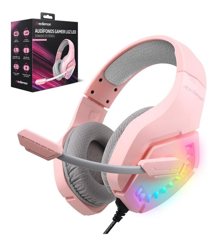 Audifonos De Diadema Gamer Rosas Hd Luz Led G5600 Redlemon Color Rosa