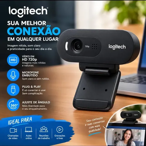 Webcam HD Logitech C270 com Microfone Embutido HD