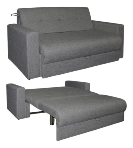 Sofa Cama Sillon 2 Cuerpos Cama 1 1/2 Plaza Living Dpto Gris Oscuro Liso