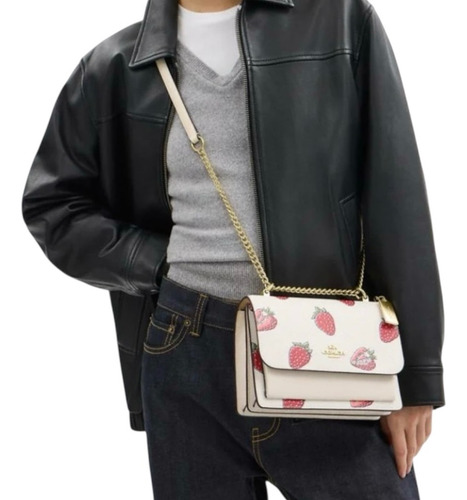 Bolsa Coach Crossbody Klare Estampado De Fresas (original) Beige Estampado De Fresas Lisa Oro Oro