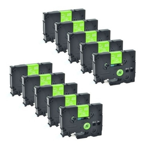 Imagen 1 de 6 de Blanco 10pk En Cal Tze-mqg35 Verde 12mm Etiqueta Cinta Para