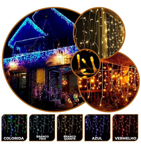 Cascata Led 400 Leds Pisca Pisca 8 Funções Cores Natal Cor das luzes Colorida 220V