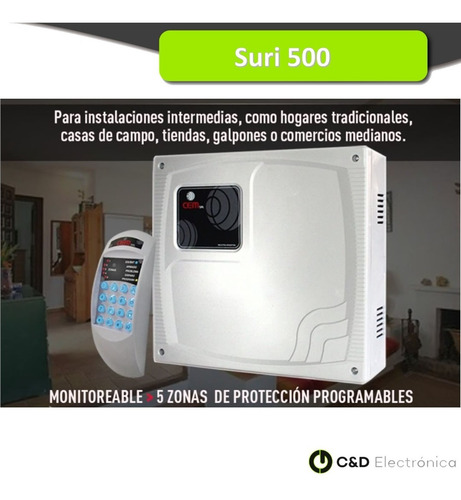 Imagen 2 de 8 de Kit Alarma Domiciliaria Cem Suri500 Teclado 4 Sensor Sirenas