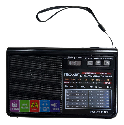 Radio Portátil Recargable Con Linterna 8 Bandas