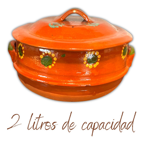 Cazuela De Barro Con Tapadera Para 2 Lts / 1 Kg Floral