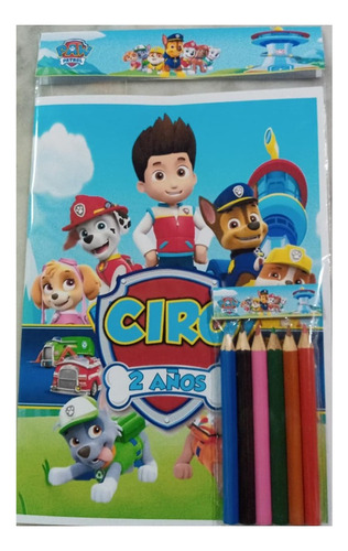 Libro Para Colorear Personalizado + 6 Lapices Paw Patrol 