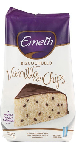 Bizcochuelo Vainilla Con Chips Emeth X 12und X 450gr