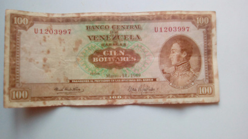 Billete Antiguo 100 Bolivares  Marzo/18/1969 U1203997