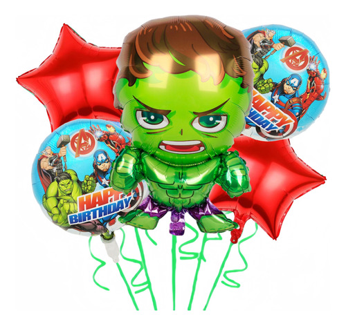 Kit 5pcs Globos Personaje Marvel Hulk 73cm Cumpleaños Fiesta