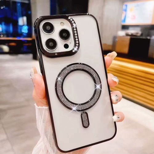 Funda Case Para Iphone Magnética Trasparente Con Brillos Negro Iphone 13 Pro Max