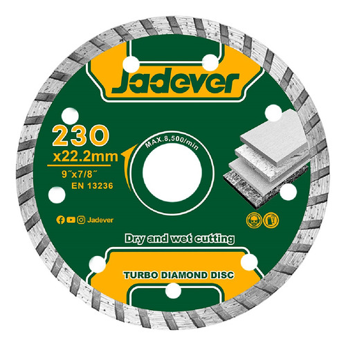 Disco De Corte Diamantado Turbo 230mm Jddc3k05 Jadever Color Verde