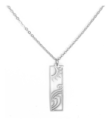 Imagen 2 de 3 de Collar Mujer Dije Sol Nubes Rectangular Acero Inoxidable