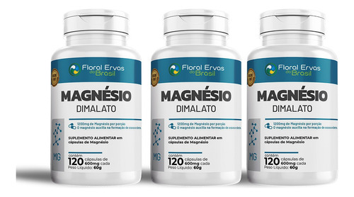 Magnesio Dimalato 500mg 3x 120 Cápsulas Concentrado Máx2/dia Sabor Sem Sabor