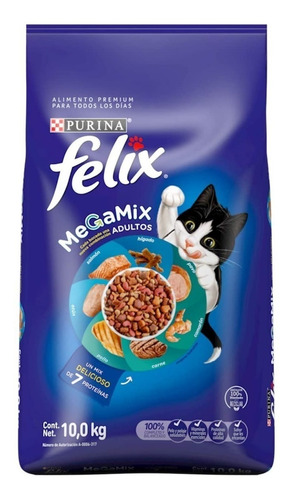 Imagen 1 de 4 de Alimento Felix Megamix para gato adulto sabor mix en bolsa de 10kg