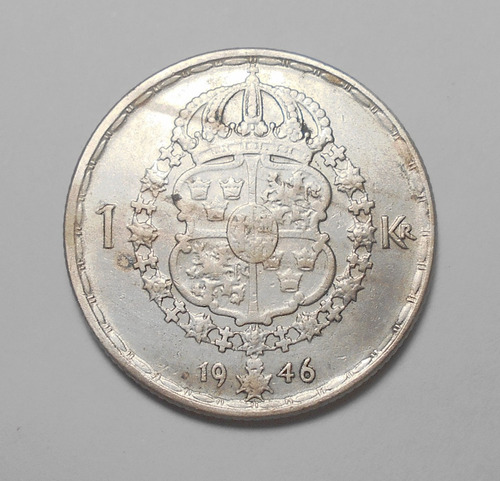 Suecia 1 Corona 1946 - Gustaf V - Plata - Km#814