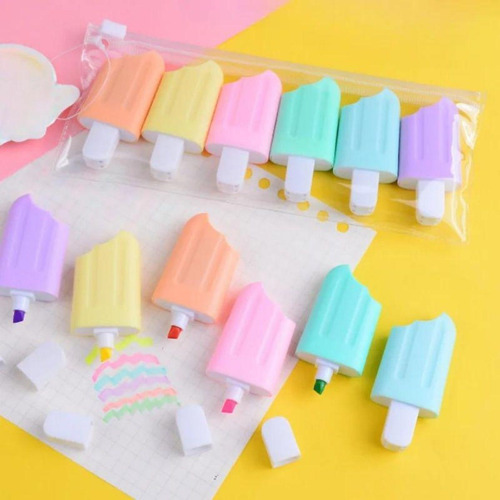 Marca Texto Fofinho Picolé Sorvete Mini 6 Cores Pastel