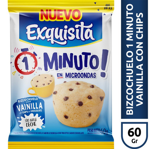 Bizcochuelo En Taza Exquisita 1 Min Vainilla Con Chips 60 Gr