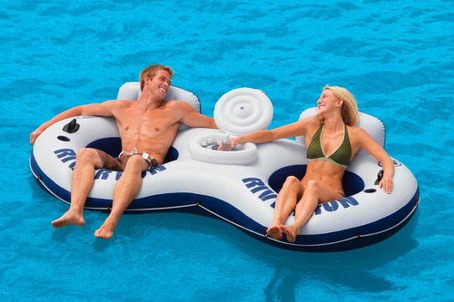 Imagen 3 de 9 de River Flotador Anillo Inflable 2 Asientos + Cava + Porta V.