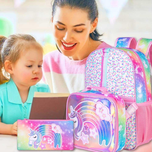 Klfvb Mochila De Unicornio De 3 Piezas Para Niñas, Mochila Y