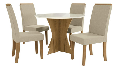 Conjunto Mesa De Jantar Com 4 Cadeiras Multimóveis Cr50073 Cor Freijó/Off white