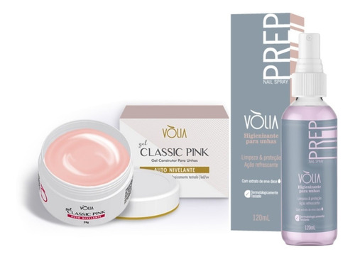 Kit Volia Gel Classic Pink 24g + Prep Nail Spray 120ml Cor Rosa