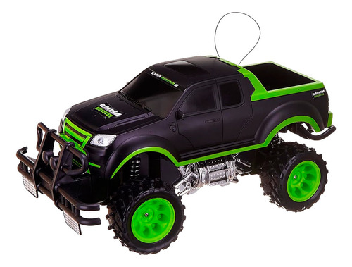 Camioneta Radio Control Con Luces Escala 1:10 batería recargable USB Mi Clavel Negro/Verde