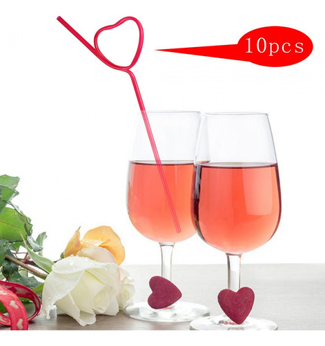 10 Pajitas En Forma De Corazón Para Fiestas, Pajitas