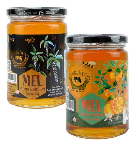 Mel Puro Cipo Uva 450g E Laranjeira 450g Natural Dona Beia