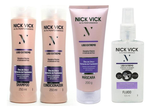  Nick Vick Liso Extr Shampoo Cond Máscara E Fluido Acelerador