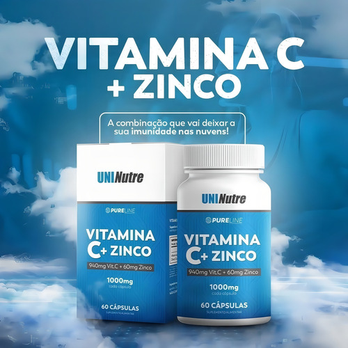 Vitamina C + Zinco Quelato 1000mg Imunidade - 60 Cápsula