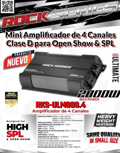 Amplificador Rock Series Ultimate Rks-ulm800.4 2800w Negro